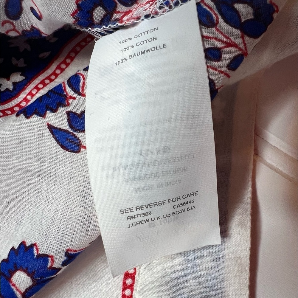 J.Crew French Country Peasant Red White Blue Paisley Top 6 Blouse Women. 197 - Picture 4 of 4